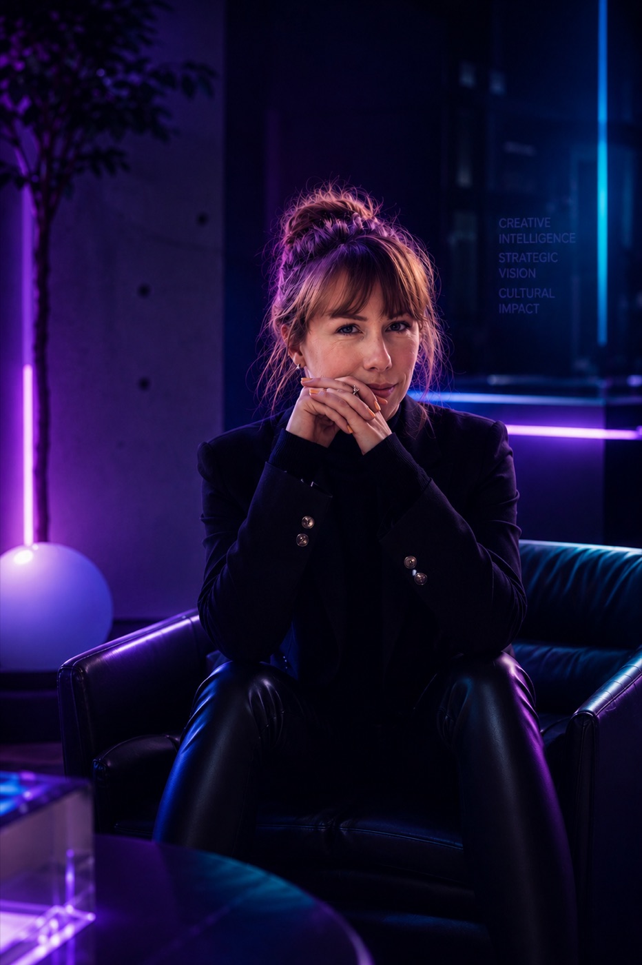 Melanie Dunn — close-up with purple neon light